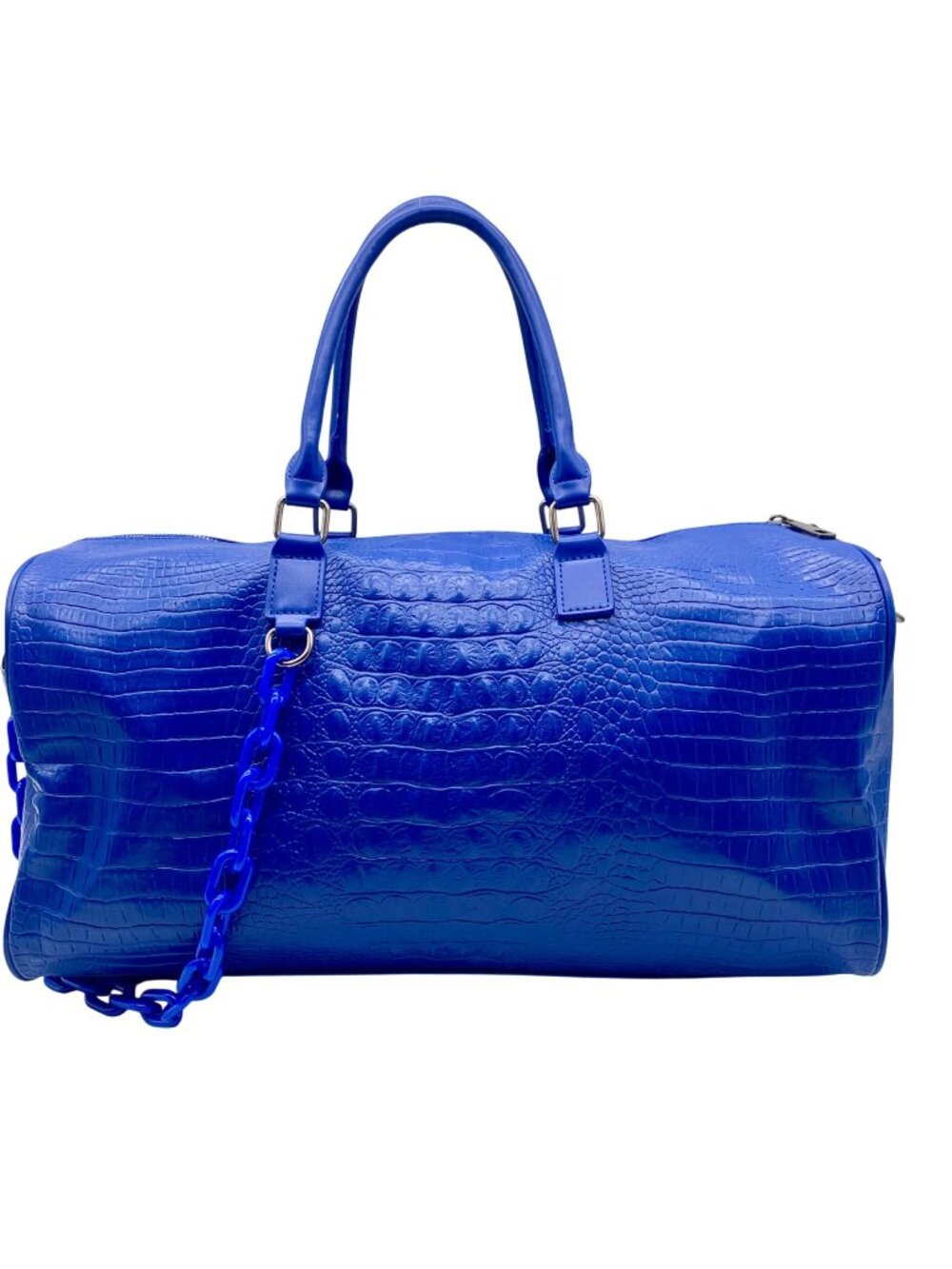 Privata Blue Croc-Embossed Faux Leather Large Duffel Bag